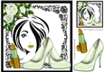 Trendy Girl with roses, shoes and gold lippy in black rose frame, 8x8 (four)