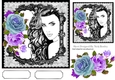 Beauty with blue/purple roses in black lace 7x7 frame