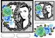 Beauty with turq/blue roses in black lace 7x7 frame