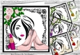  4 lovely trendy girls  card fronts with roses & shoes 8x8 mini kit