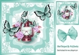 Pretty lamp with flowers/roses and turq butterflies 8x8