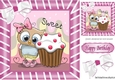 Cute owl with Cupcake with bow in pink stripe 8x8 frame