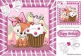 Cute fox with Cupcake with bow in pink stripe 8x8 frame