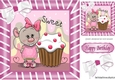 Cute rat with Cupcake with bow in pink stripe 8x8 frame