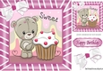 Cute teddy with Cupcake with bow in pink stripe 8x8 frame
