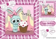 Cute bunny with Cupcake with bow in pink stripe 8x8 frame