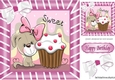 Cute puppy with Cupcake with bow in pink stripe 8x8 frame