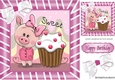 Cute pig with Cupcake with bow in pink stipe 8x8 frame