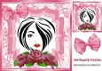 Pretty modern lady with pink roses and bow 8x8