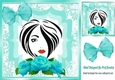 Pretty modern lady with turq roses and bow 8x8