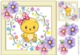 Cute chick with flowers in cream frame with flowers 8x8
