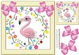 Cute pink flamingo with flowers in cream frame with pink bows 8x8