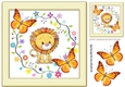 Cute lion with flowers in cream frame with butterflies 8x8