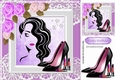 Modern Girl with lilac roses and shoes in lace frame 8x8