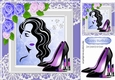 Modern Girl with purple roses and shoes in lace frame 8x8