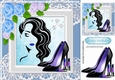 Modern Girl with blue roses and shoes in lace frame 8x8