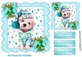 Cute puppy in winter hat with stars turq bows with holly 7x7