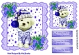 Cute puppy in winter hat with stars purple bows with holly 7x7