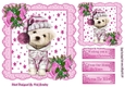 Cute puppy in winter hat with stars pink bows with holly 7x7