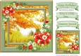 Pretty Autumn Shades woodland with red poppies roses 8x8