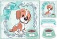 cute puppy with bowl of food in ornate 8x8 frame (turq)