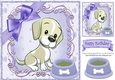 cute puppy with bowl of food in ornate 8x8 frame (purple)