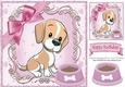 cute puppy with bowl of food in ornate 8x8 frame (pink)