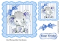 Cute watercolour Elephant with blue corner bow 7x7