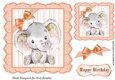 Cute watercolour Elephant with peach corner bow 7x7