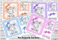 4 Cute watercolour Elephants with corner bows card fronts 7x7 mini kit