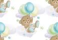 Cute baby teddy with blue balloons backing paper (big)