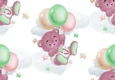Cute baby pink teddy with balloons backing paper (big)