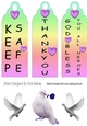 3 rainbow bookmarks with purple hearts of love and doves