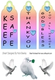 3 rainbow bookmarks with blue hearts of love and doves
