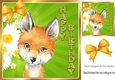 Cute red fox with sunflowers and gold bow 8x8