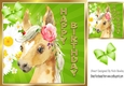 Cute horse with sunflowers and green bow 8x8