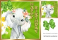 Cute elephant with sunflowers and green bow 8x8