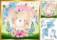 Pretty watercolour  teddy bear with butterflies in floral frame 8x8