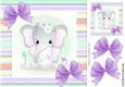 Cute mum ele with baby in candy stripe 8x8 frame with purple bows