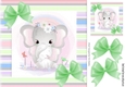 Cute mum ele with baby in candy stripe 8x8 frame with green bows