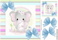 Cute mum ele with baby in candy stripe 8x8 frame with blue bows