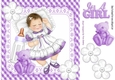sleeping baby girl with her lilac teddy and bottle in gingham lace frame 8x8