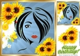 Modern Art Girl blue with sunflowers 8x8