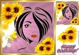 Modern Art Girl pink with sunflowers 8x8