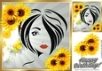 Modern Art Girl silver with sunflowers 8x8