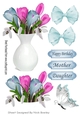 Pretty pink/blue Crocuses in a vase with bow cut outs