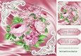lovely pink flowers on satin with ornate corners 8x8