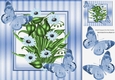 pretty blue striped 8x8 frame with flowers & butterflies