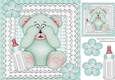 Cute turq peekaboo teddy bear on lace and gingham 8x8 frame