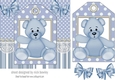 Cute blue teddy 7x7 with tag topper with bows